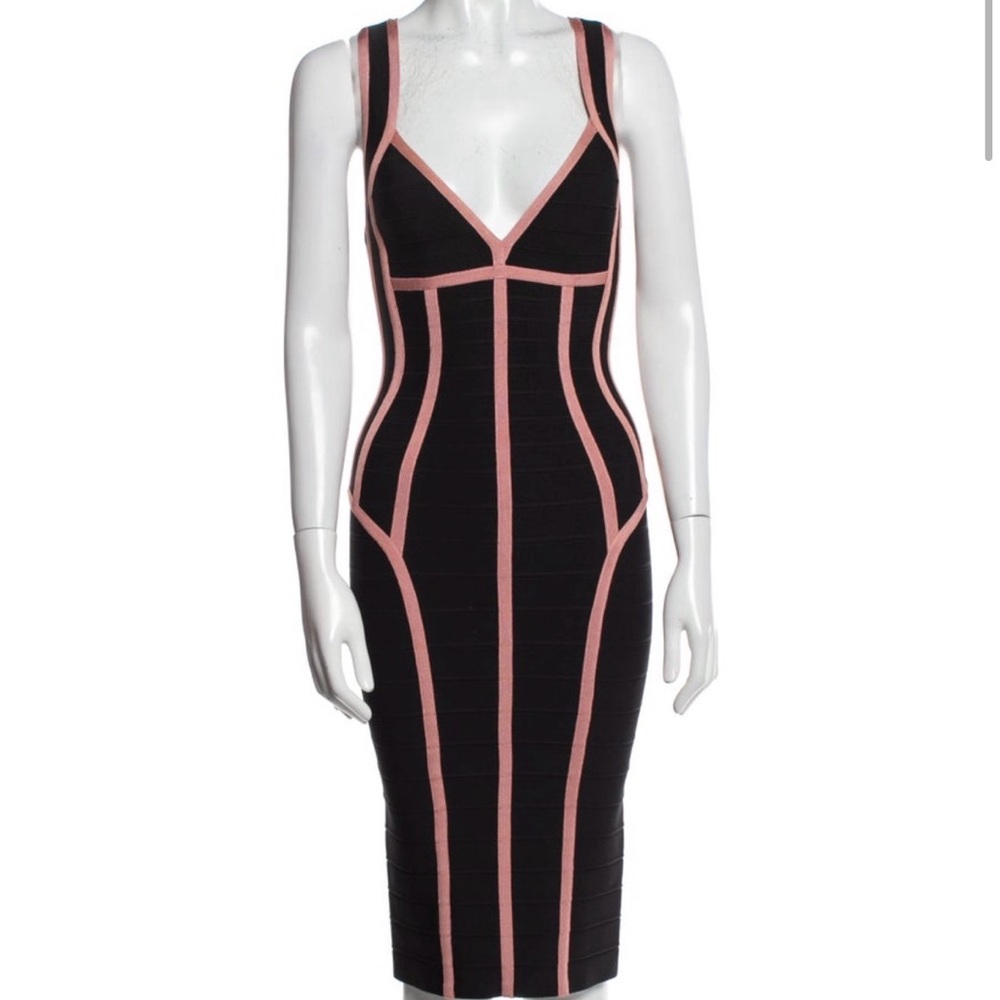 Herve Leger Gayl Dress, Black and Pink Midi